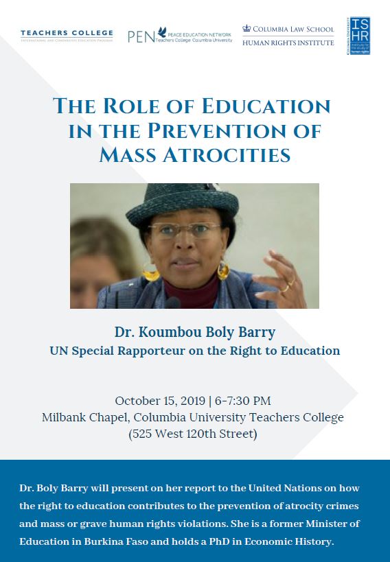 The Role of Education in the Prevention of Mass Atrocities: a Discussion  with Dr. Koumbou Boly Barry, the UN Special Rapporteur on the Right to  Education